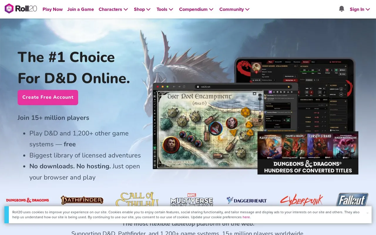 Roll20 homepage screenshot