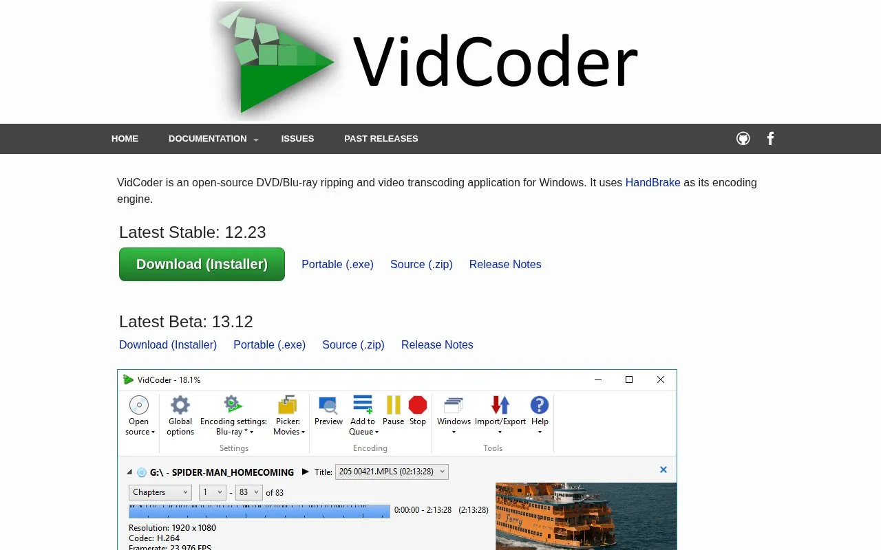 VidCoder homepage screenshot