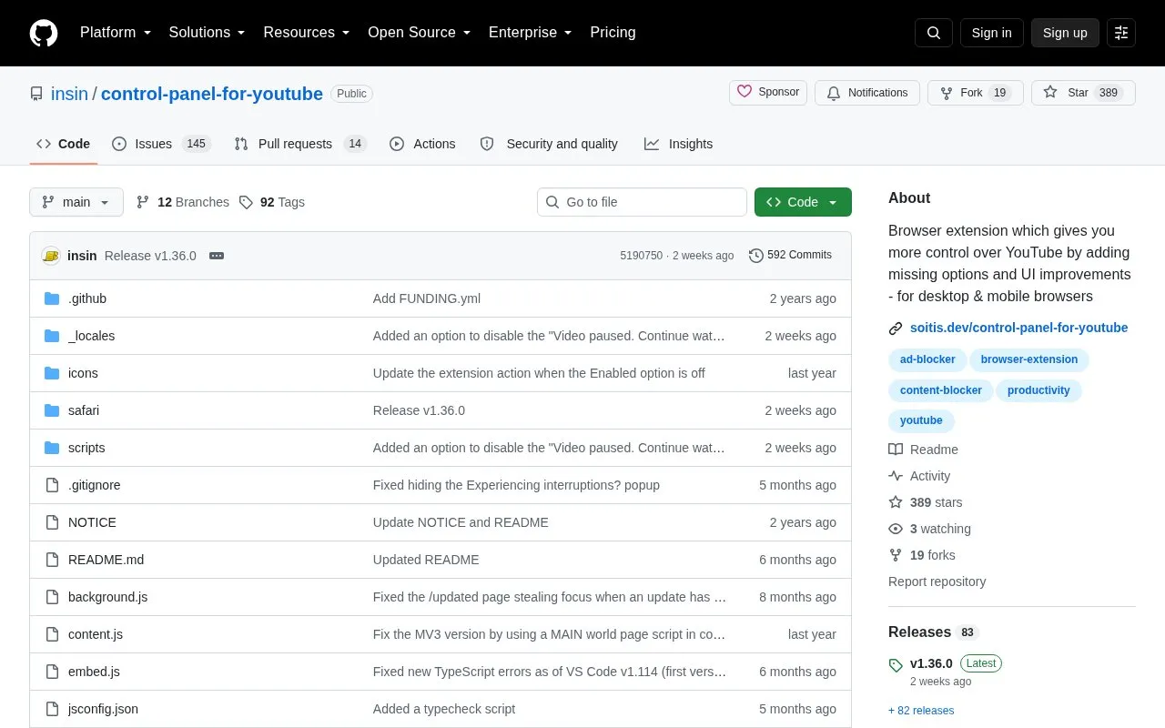 Control Panel For Youtube homepage screenshot