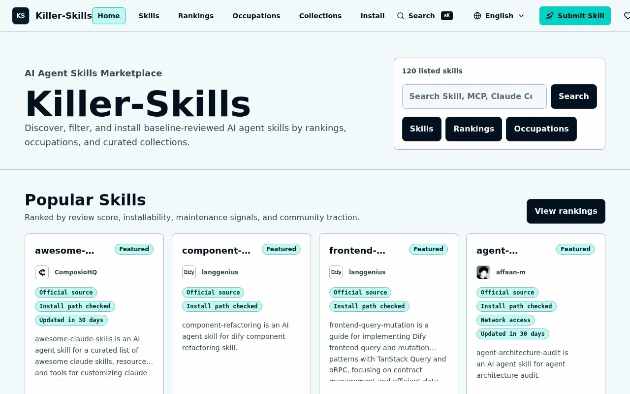 Killer-Skills homepage screenshot