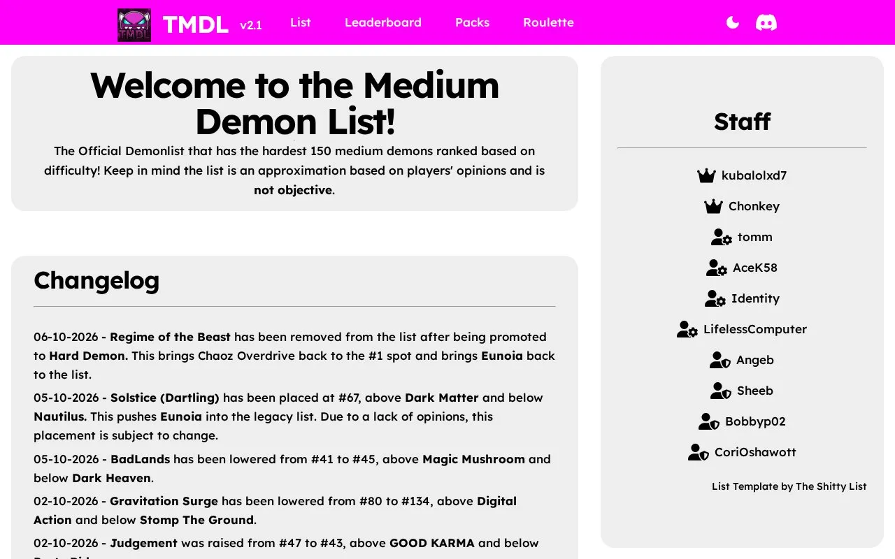 MDL homepage screenshot