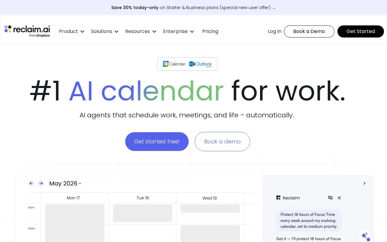 Reclaim homepage screenshot