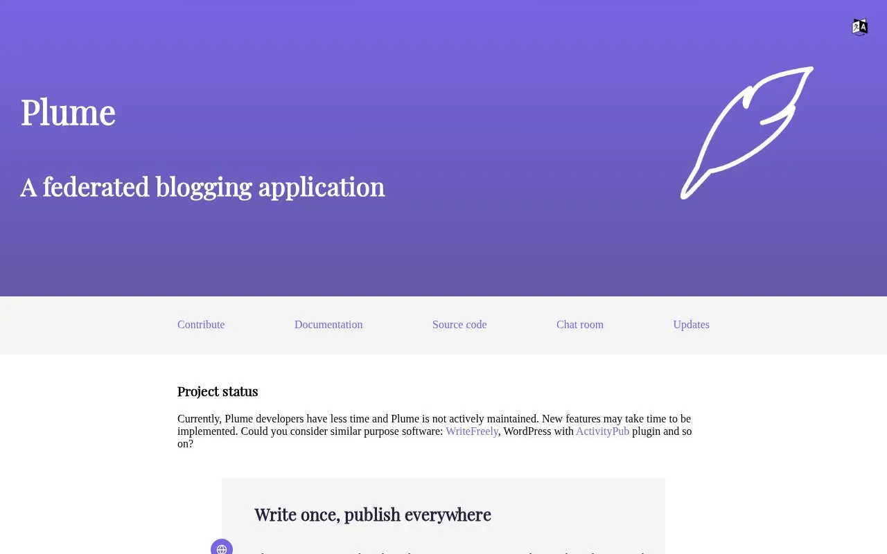 Plume homepage screenshot
