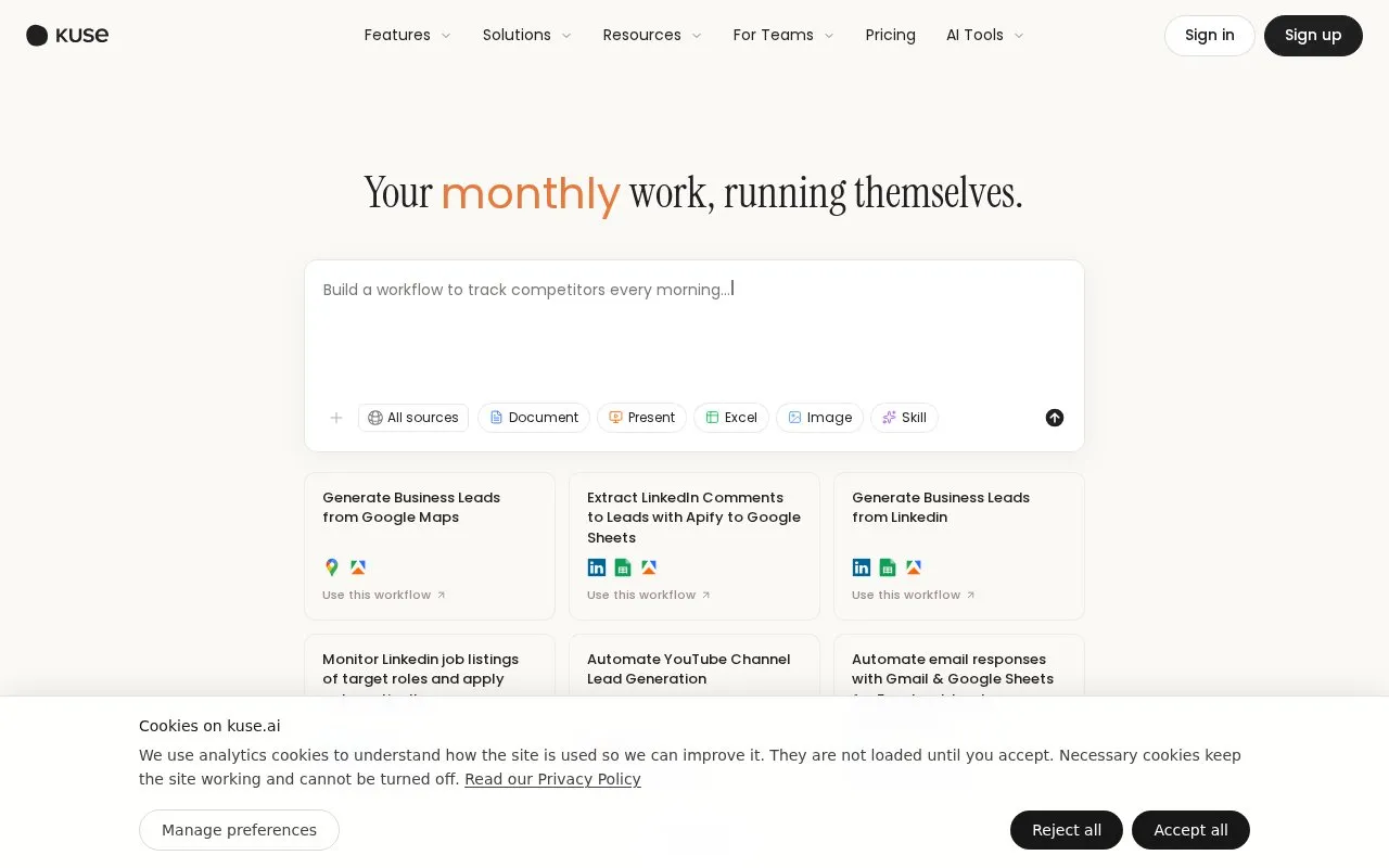Kuse homepage screenshot