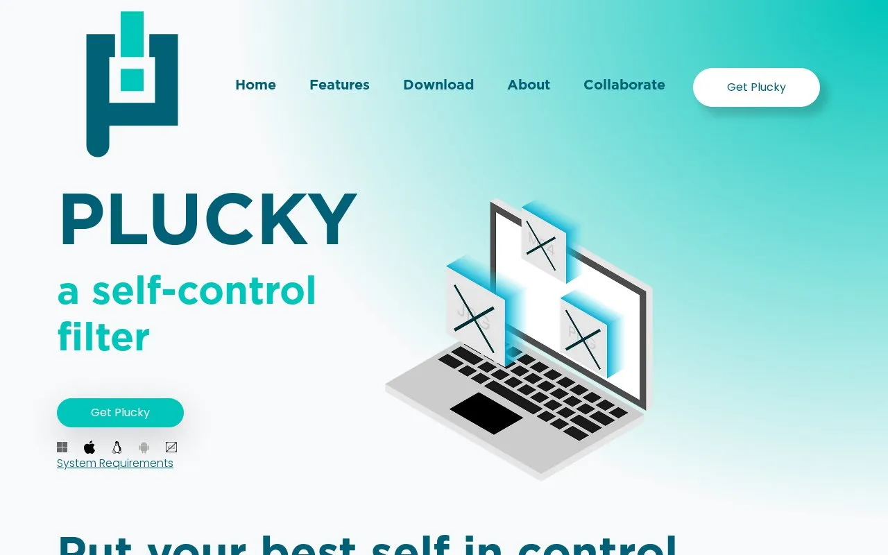 Plucky homepage screenshot