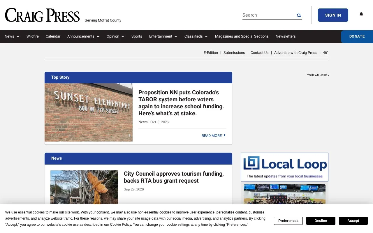 Craig Daily Press homepage screenshot