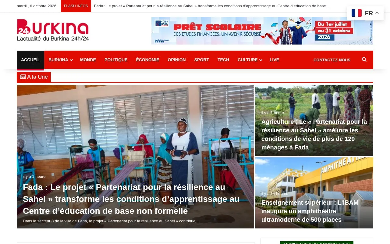 Burkina 24 homepage screenshot