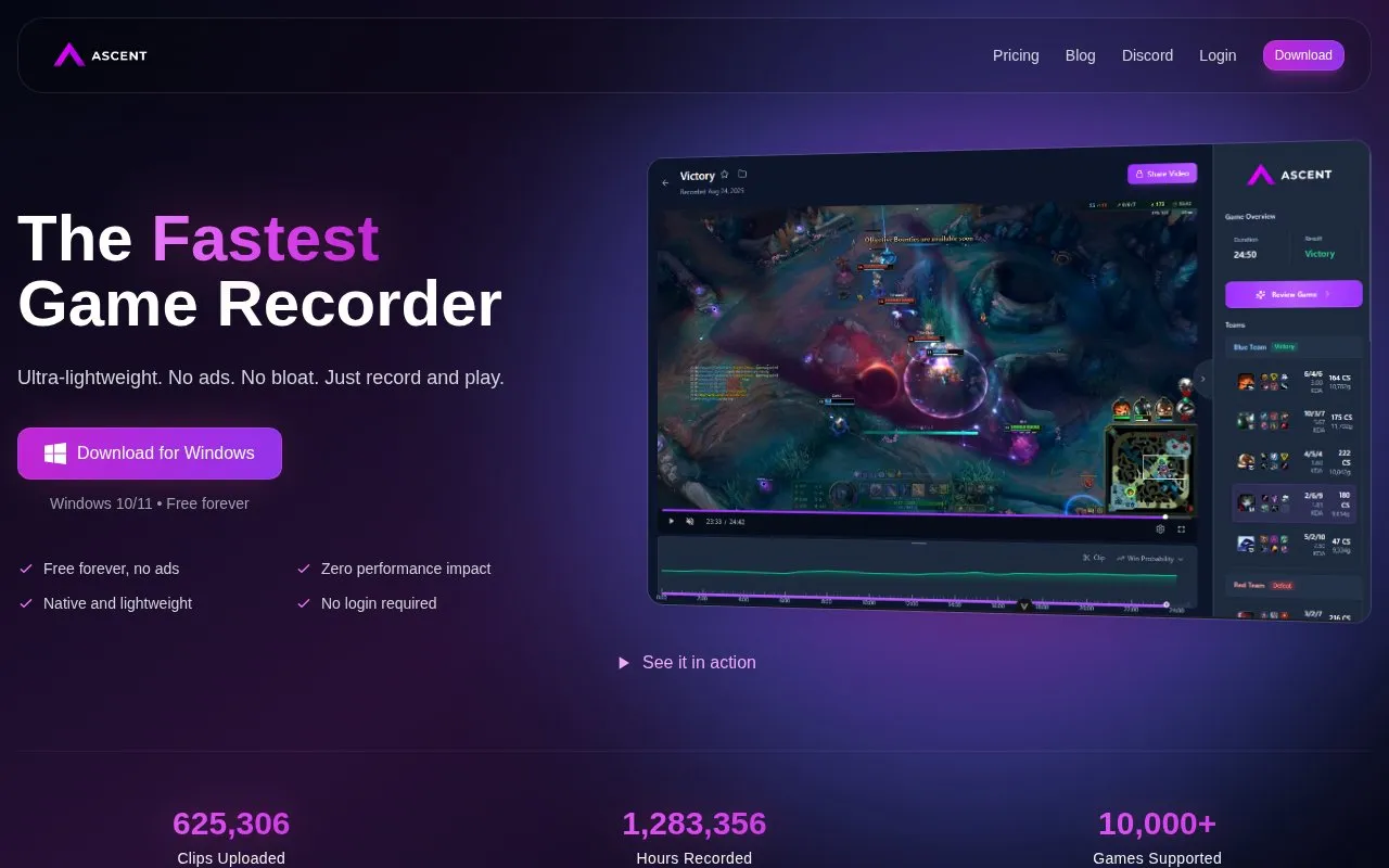 Ascent homepage screenshot