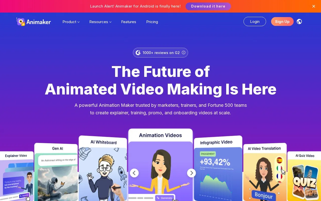 Animaker homepage screenshot