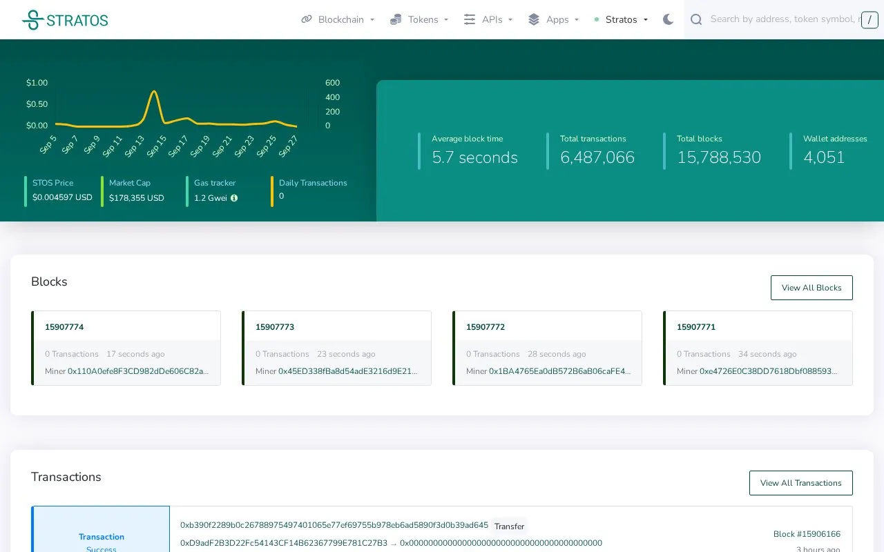 Stratos — Stratos EVM Explorer (Blockscout) homepage screenshot