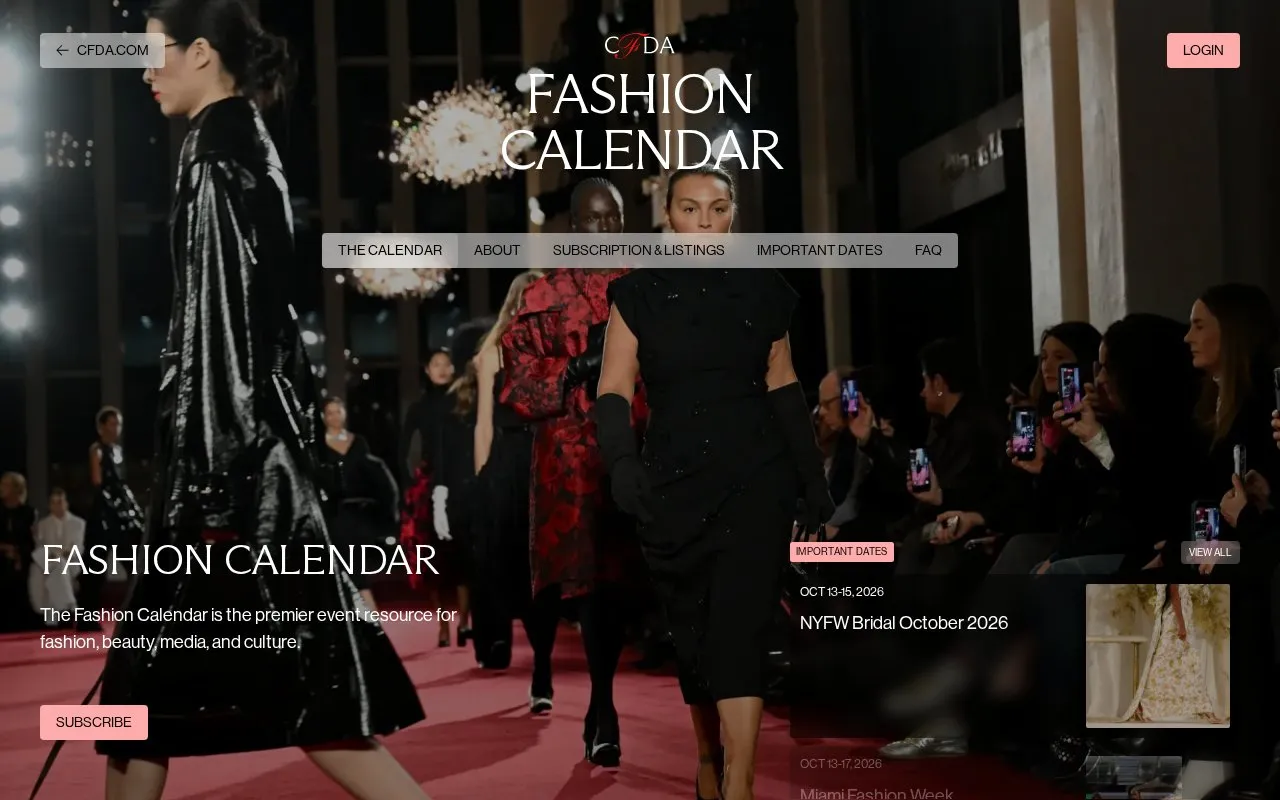 The Fashion Calendar homepage screenshot