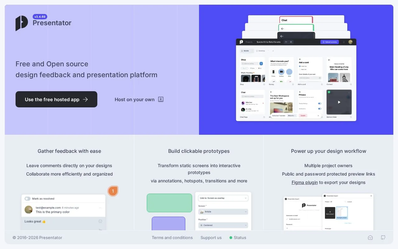 Presentator homepage screenshot