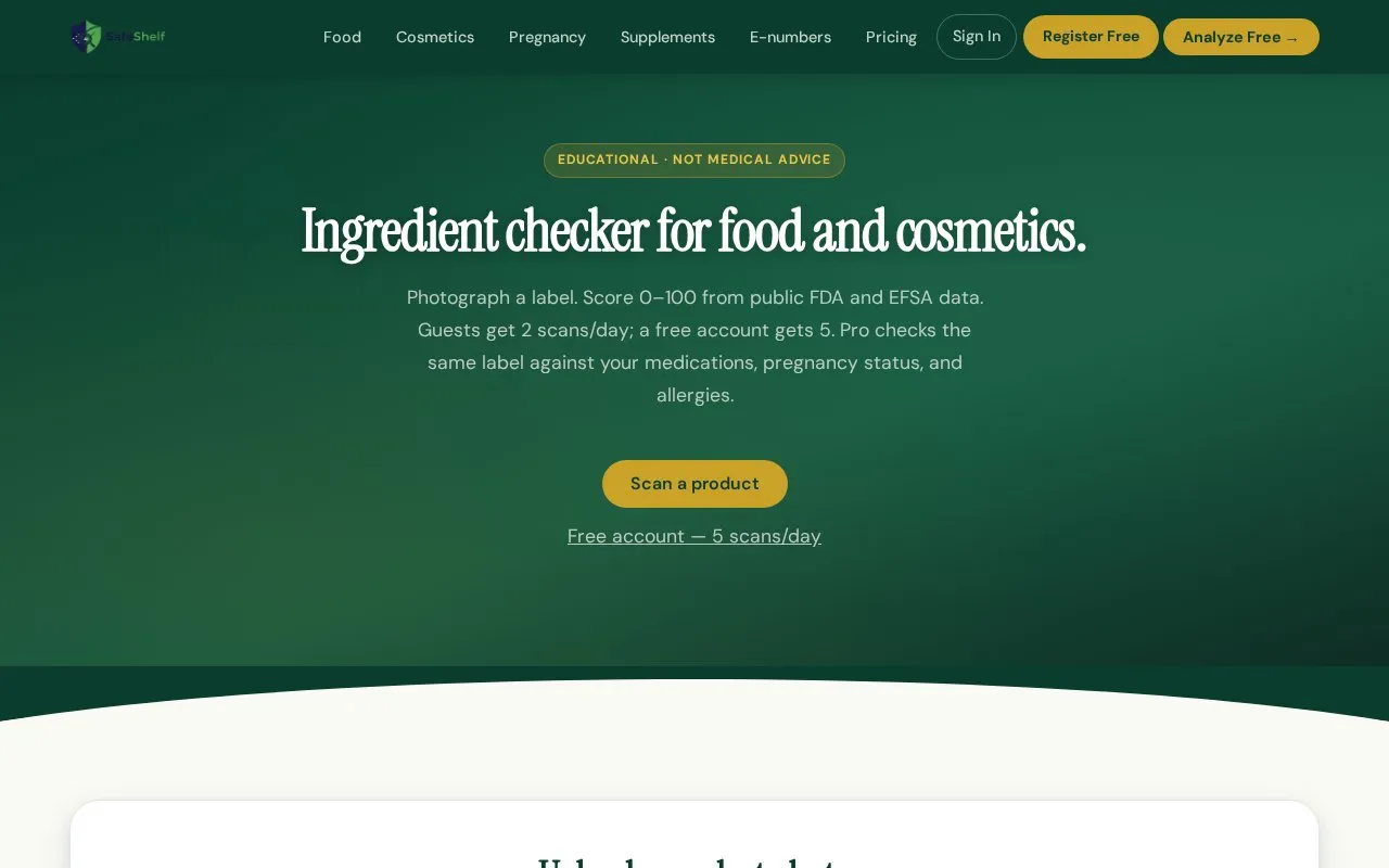 SafeShelf homepage screenshot