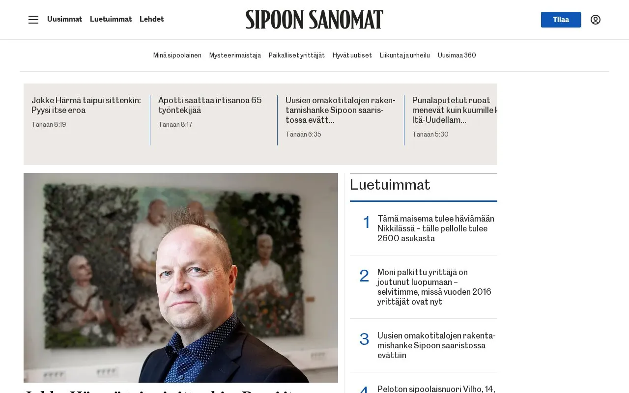 Sipoon Sanomat homepage screenshot
