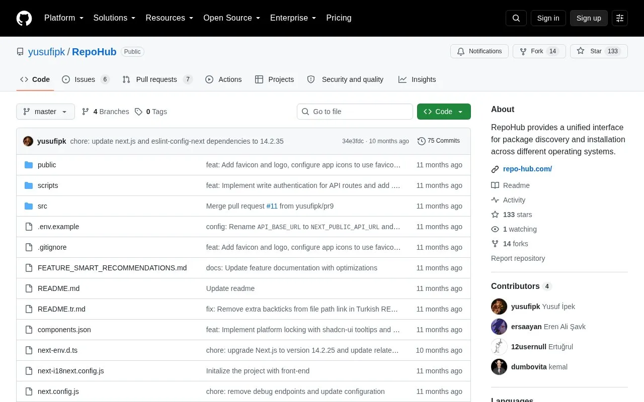 RepoHub homepage screenshot