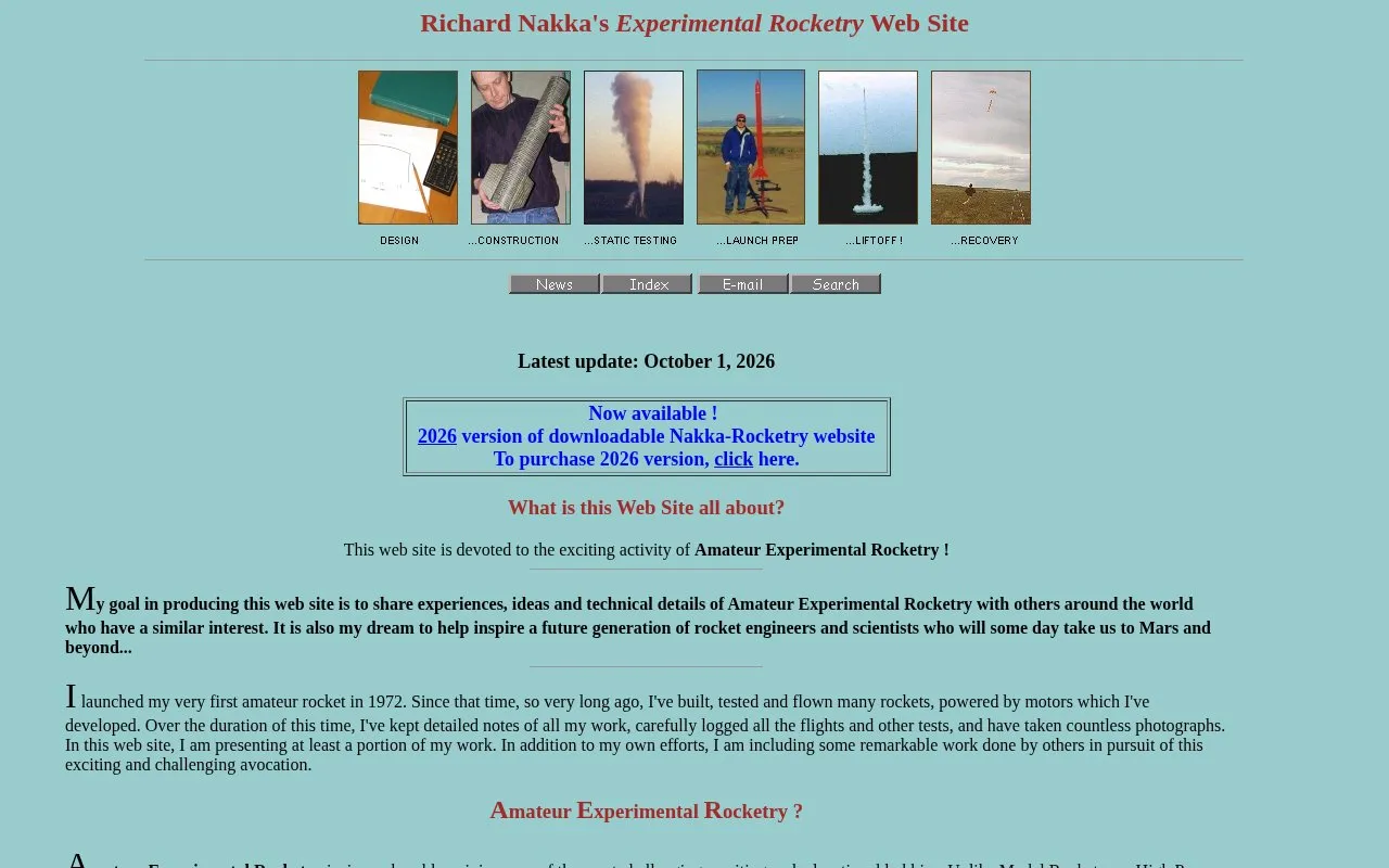 Nakka Rocketry homepage screenshot