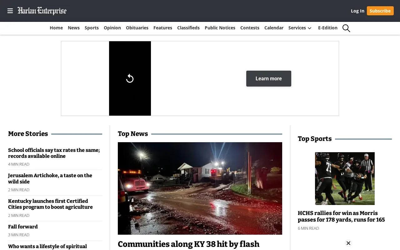 The Harlan Daily Enterprise homepage screenshot