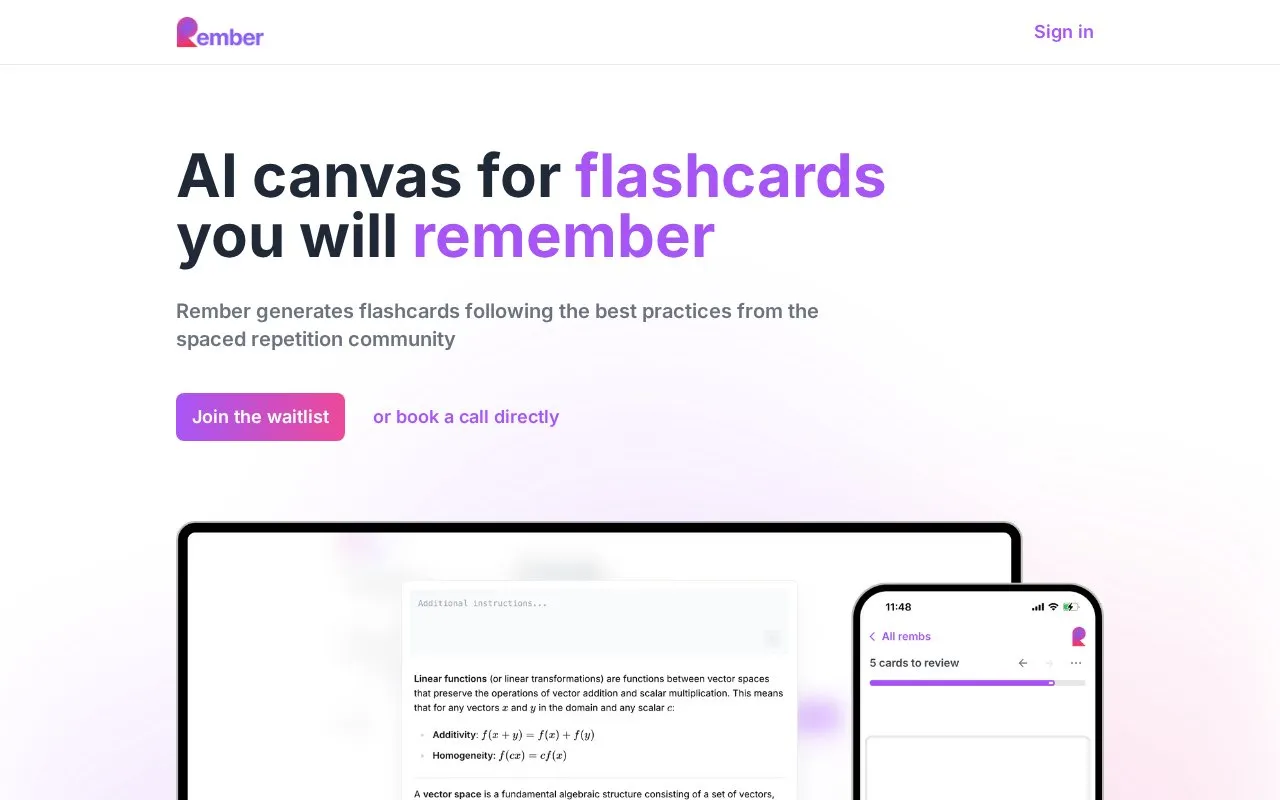 Rember homepage screenshot