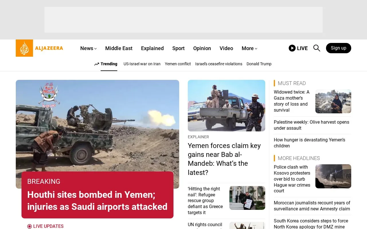 Al Jazeera homepage screenshot