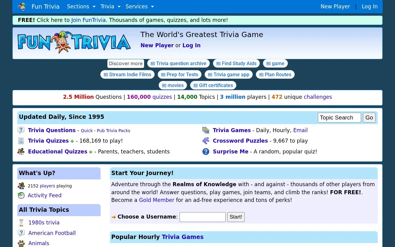 Fun Trivia homepage screenshot