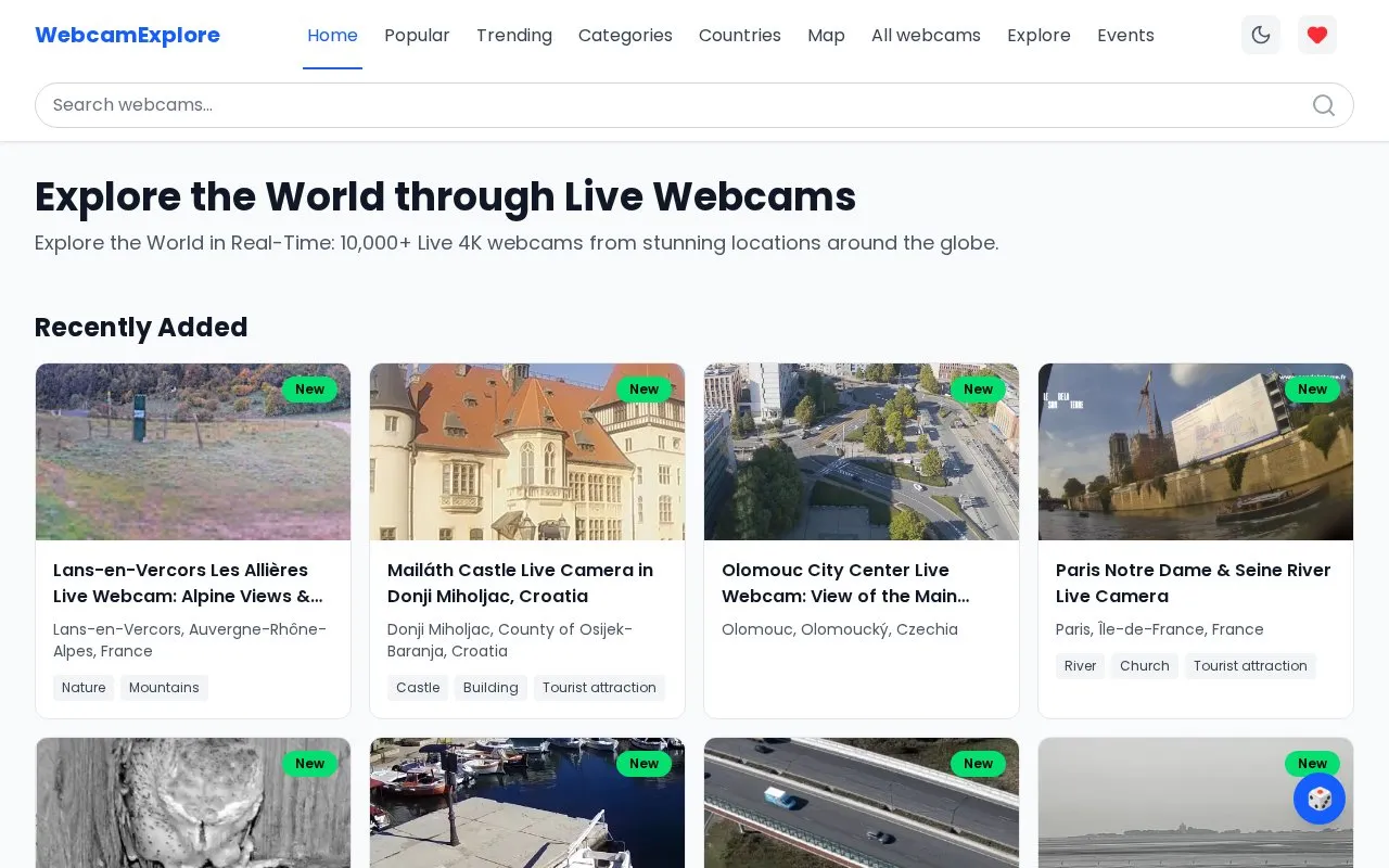 WebcamExplore homepage screenshot