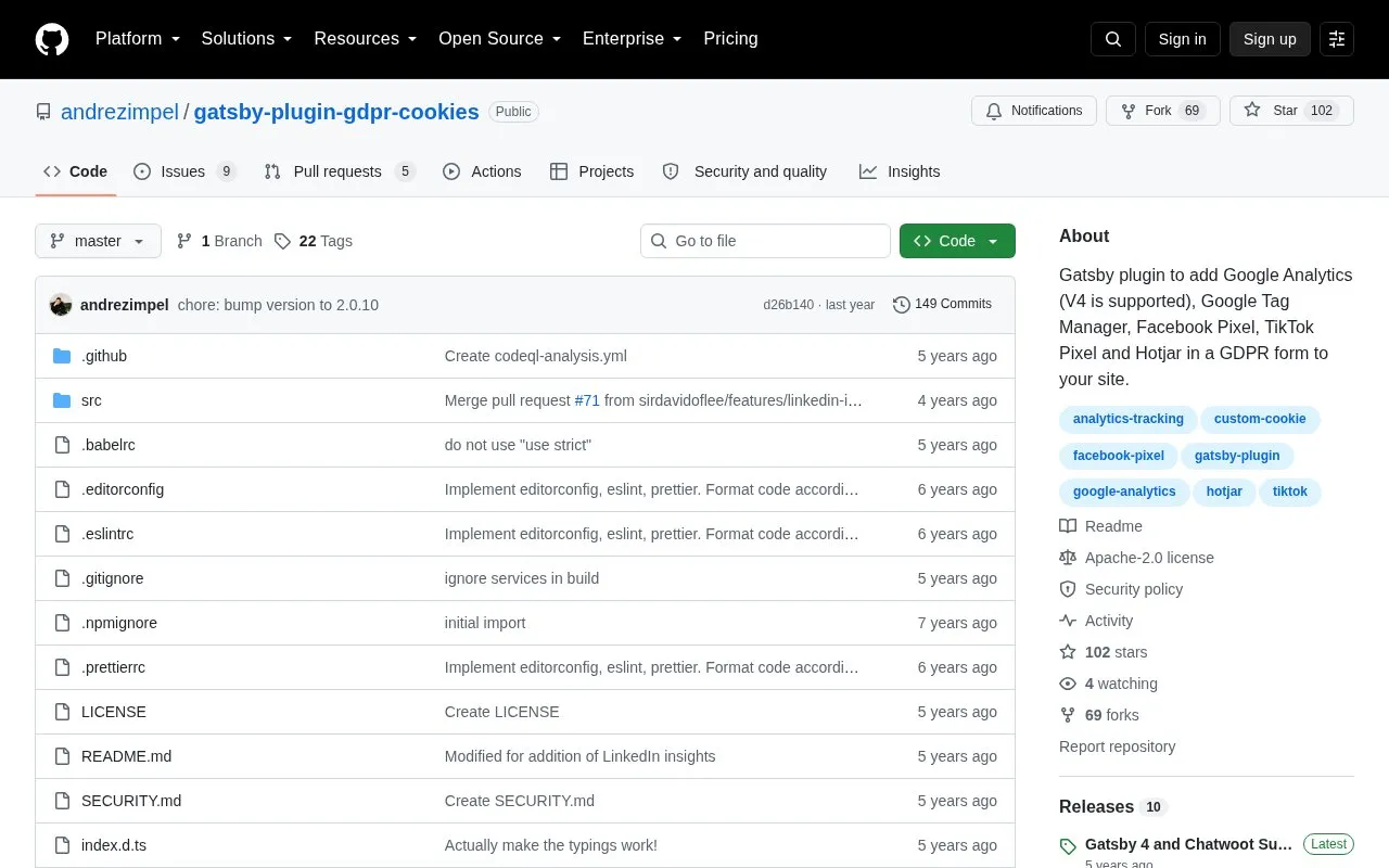 gatsby-plugin-gdpr-cookies homepage screenshot