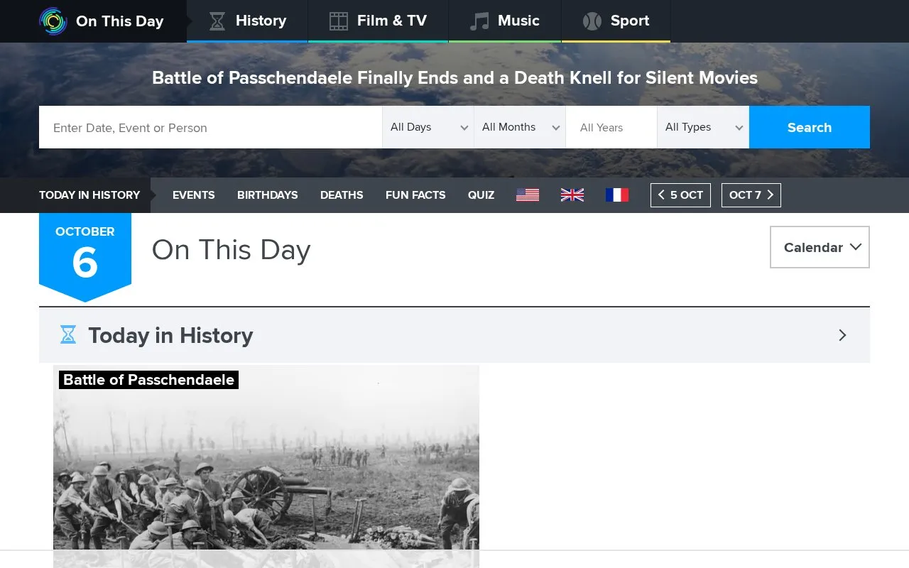 OnThisDay homepage screenshot
