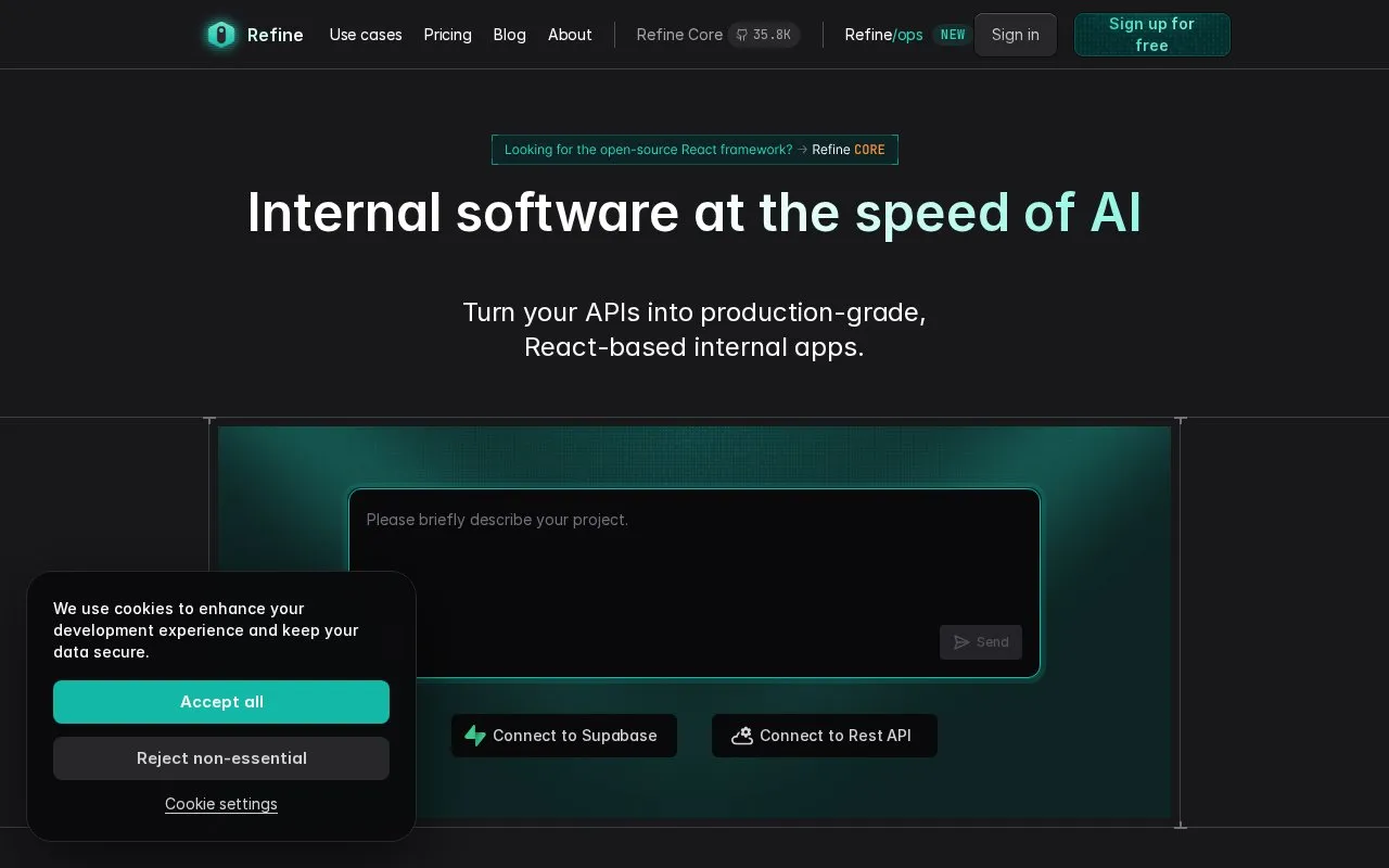 Refine homepage screenshot