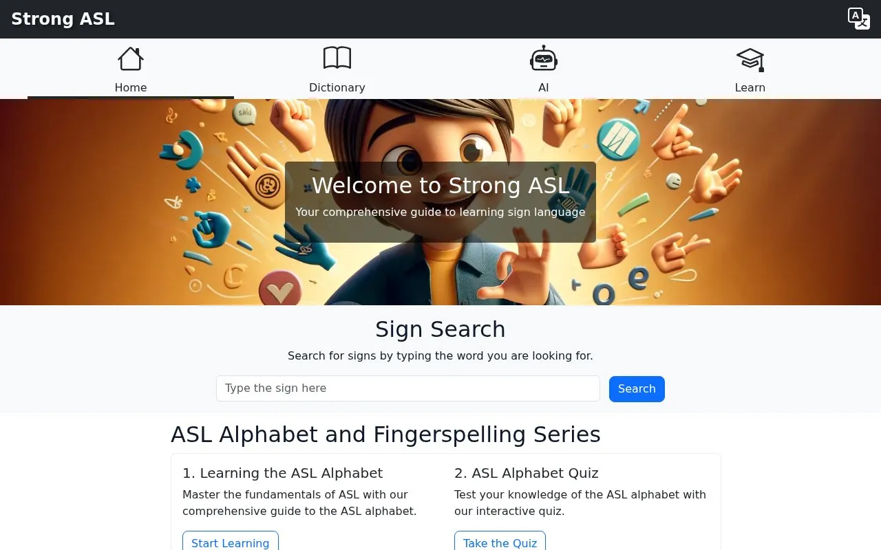 StrongASL homepage screenshot