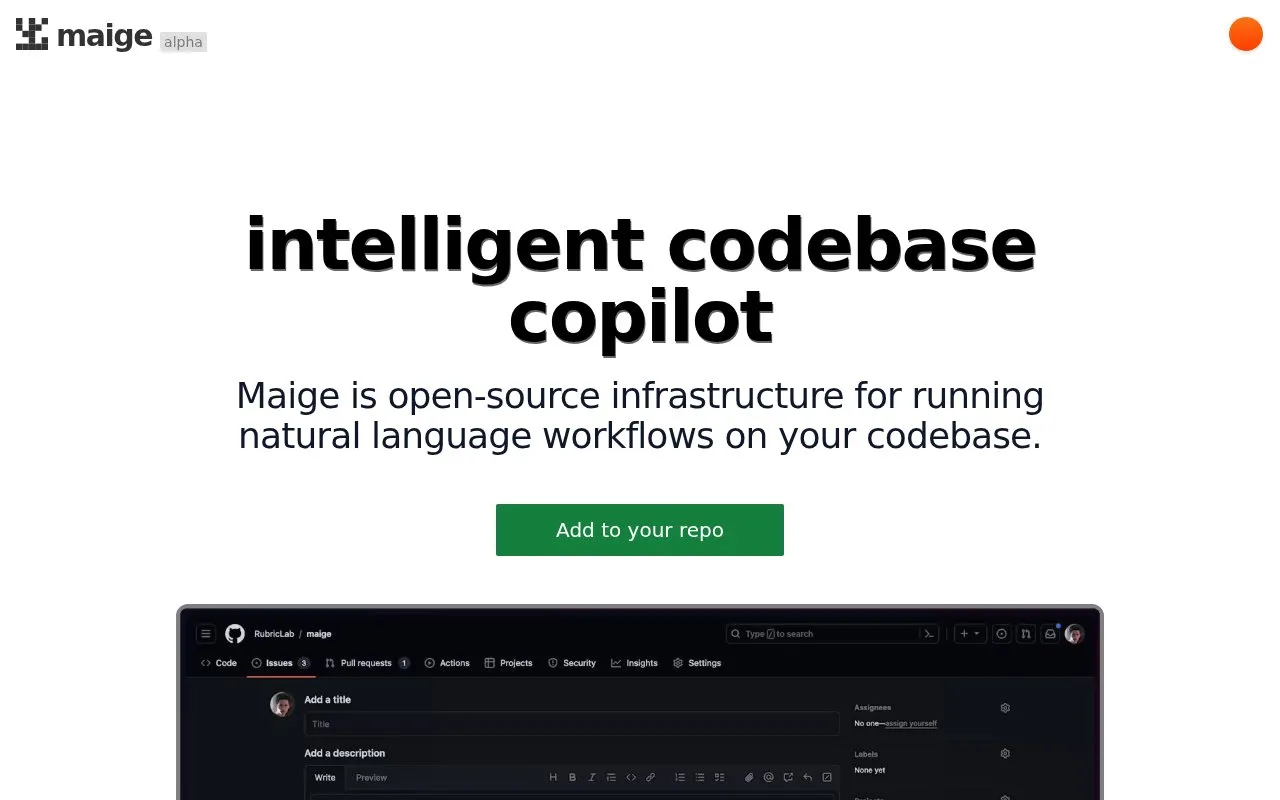 Maige homepage screenshot