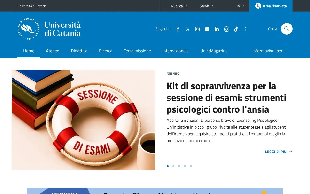 Universita degli Studi di Catania homepage screenshot