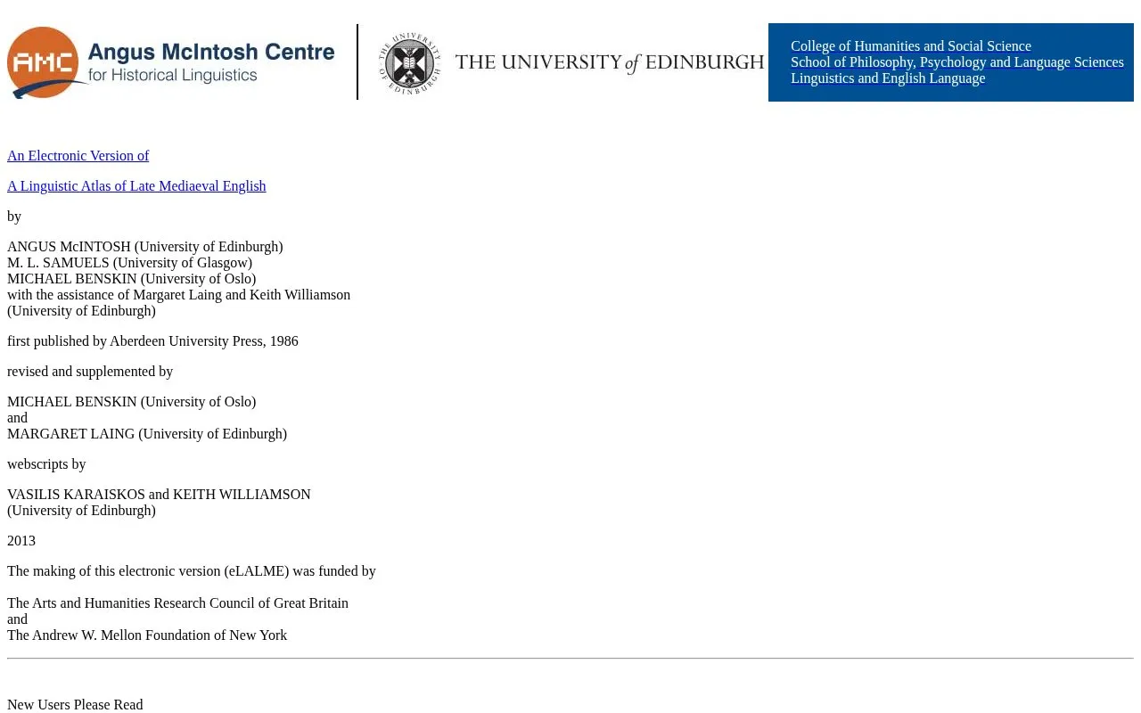 Linguistic Atlas of Late Mediaeval English homepage screenshot