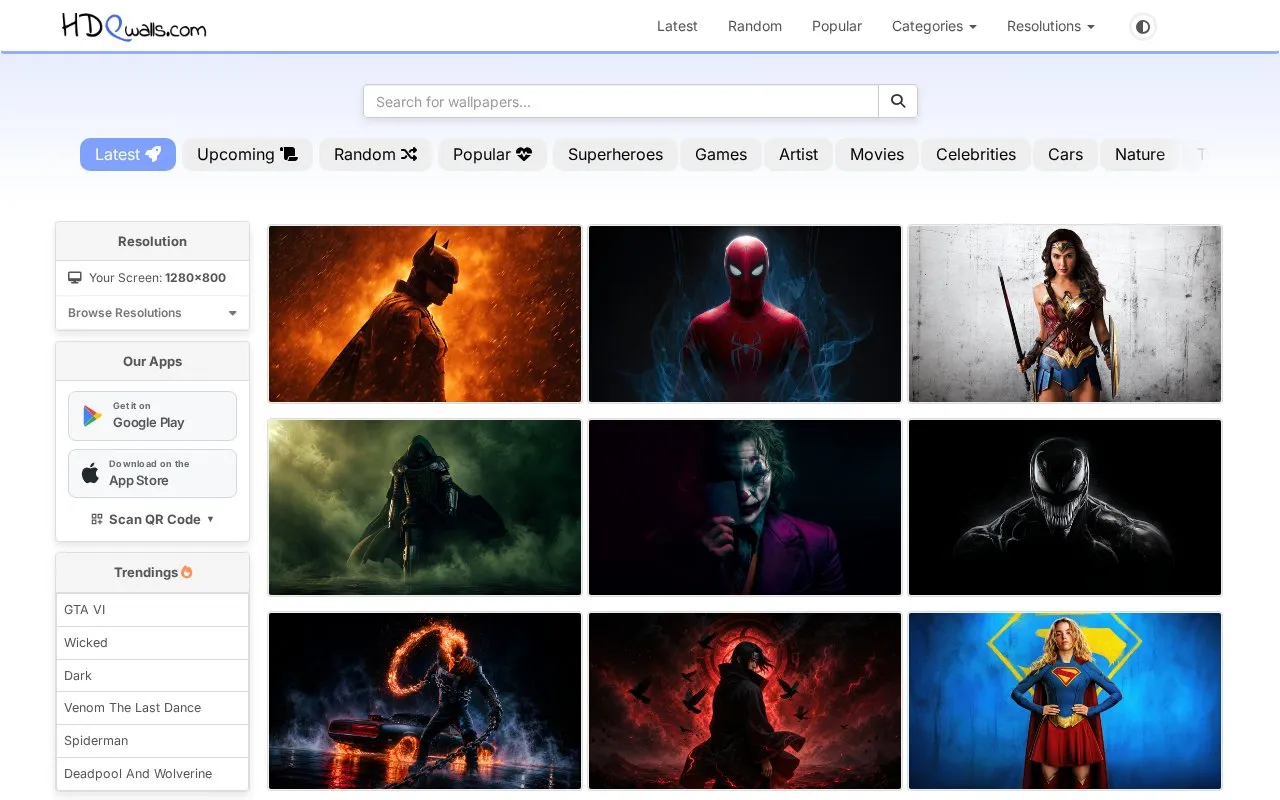 hdqwalls homepage screenshot