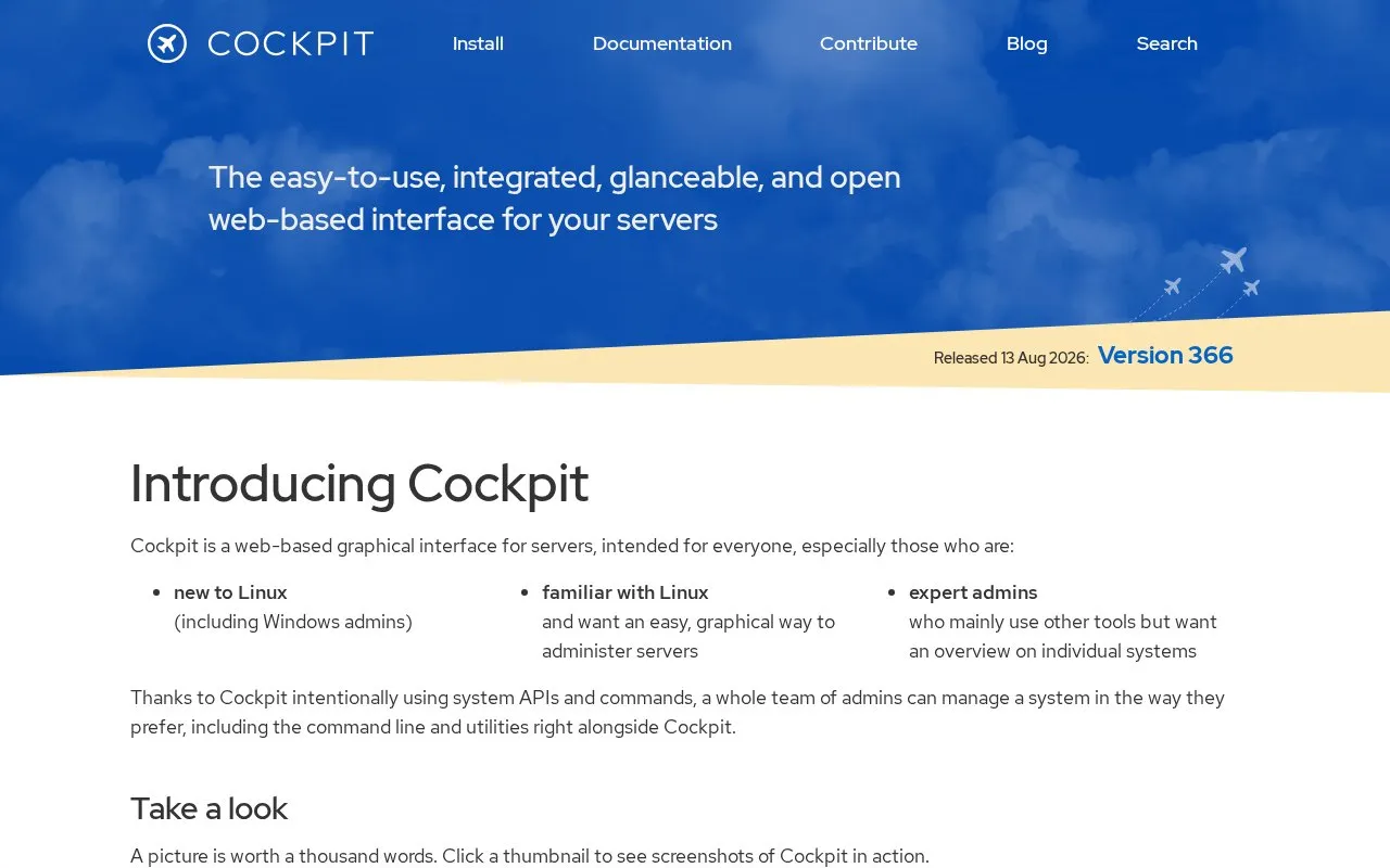 Cockpit Project homepage screenshot