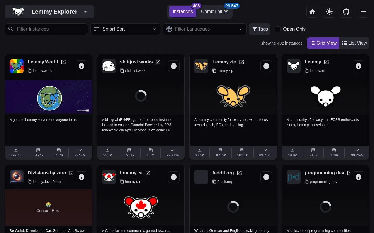 Lemmy Explorer homepage screenshot