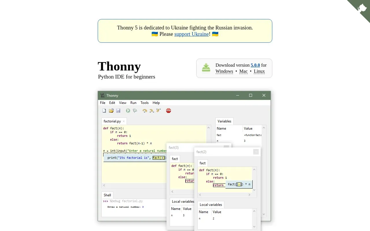 Thonny homepage screenshot