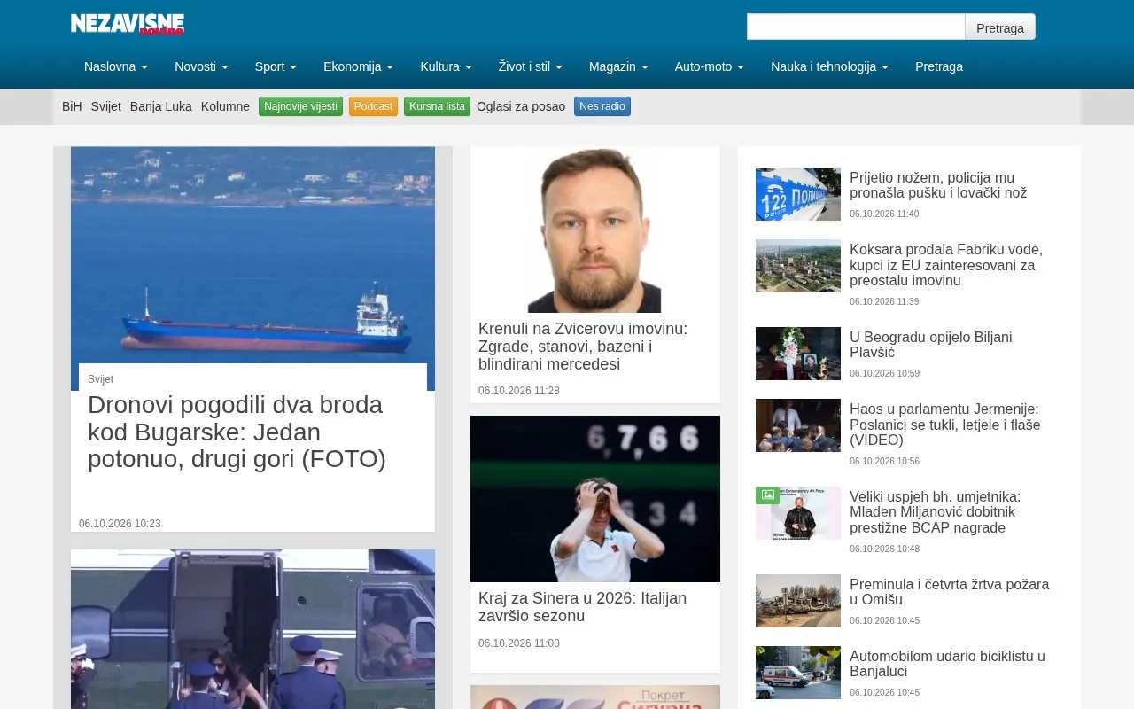 Nezavisne novine homepage screenshot