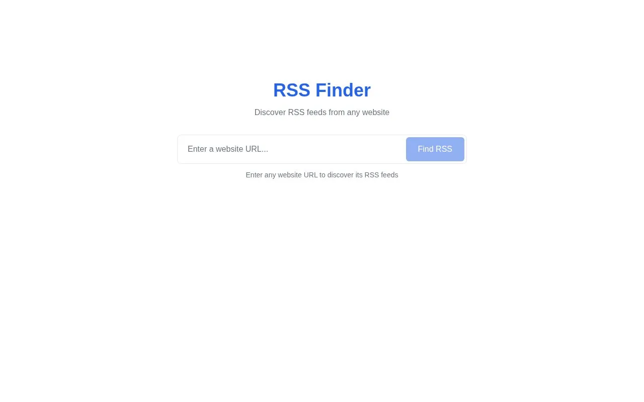 RSS Finder homepage screenshot