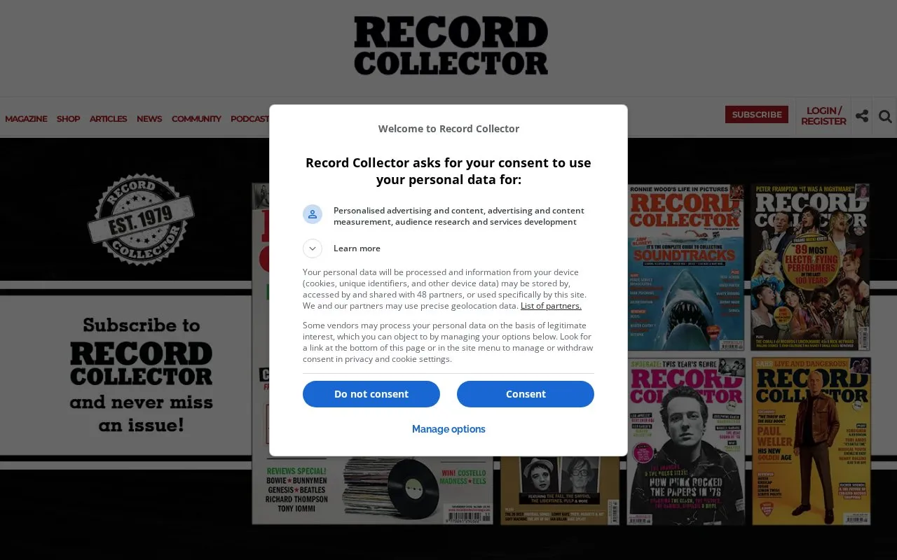 Record Collector homepage screenshot