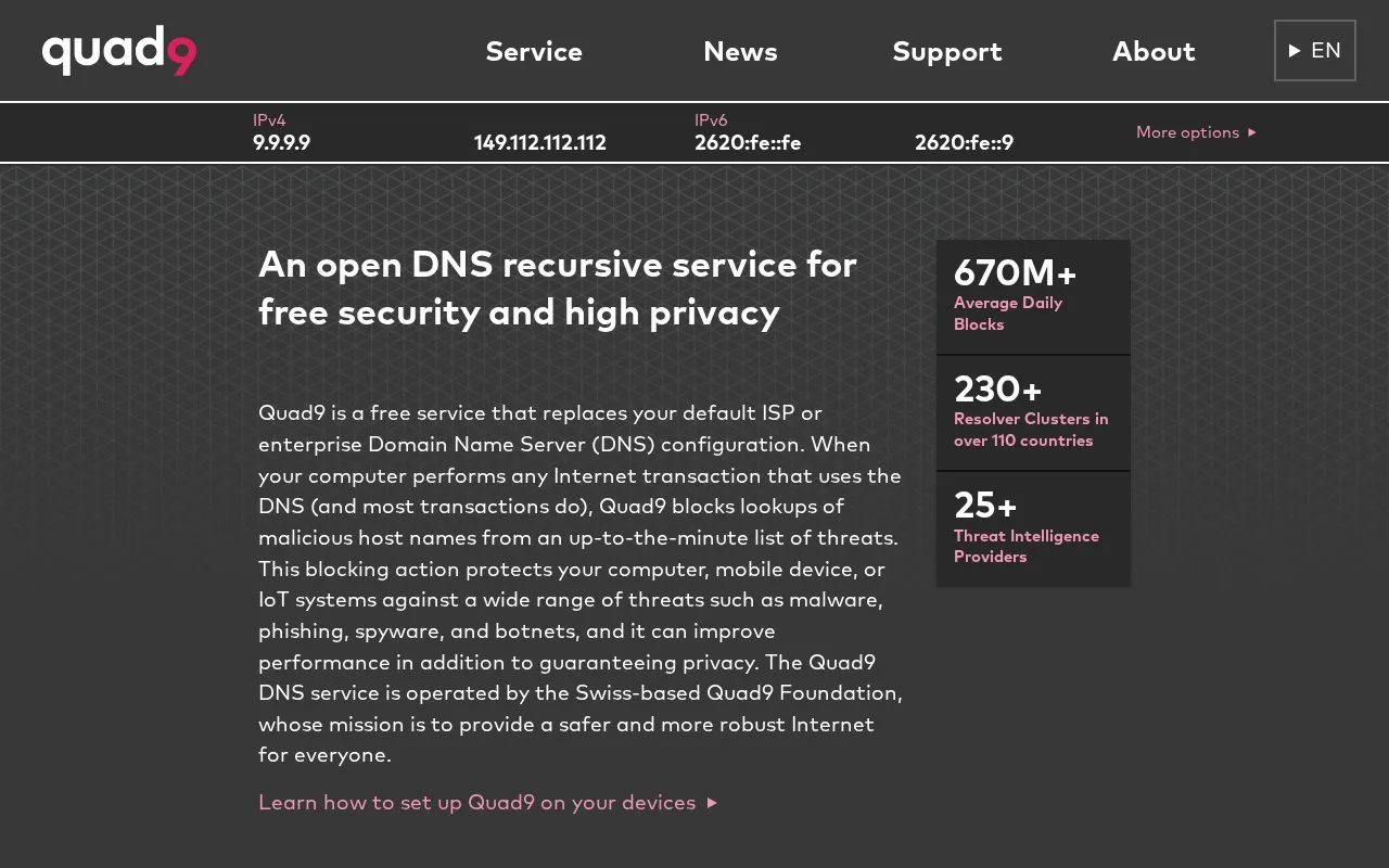 Quad9 homepage screenshot
