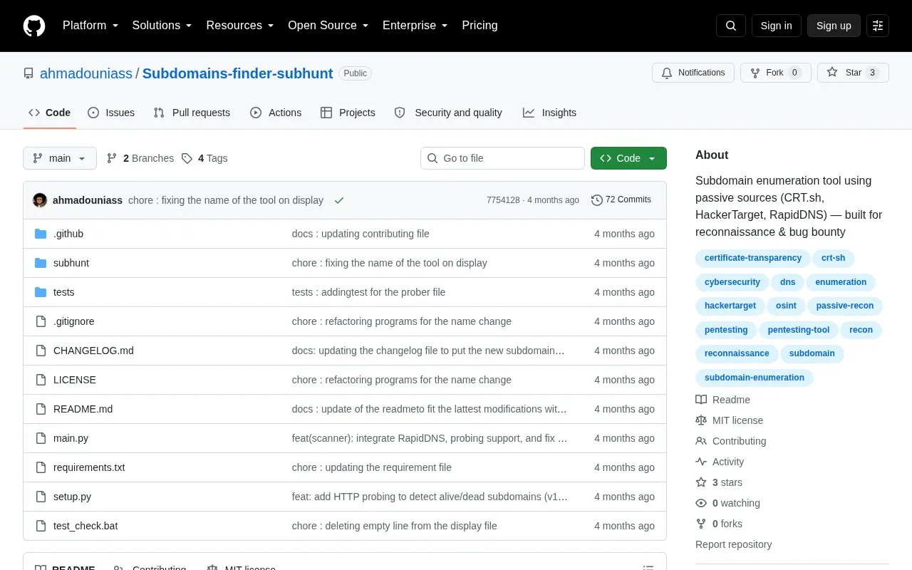 Subhunt homepage screenshot