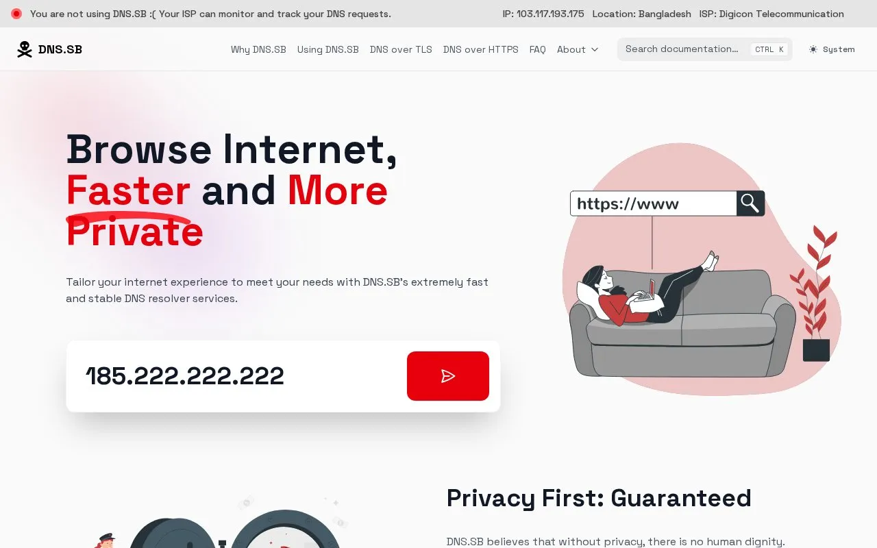 DNS.SB homepage screenshot