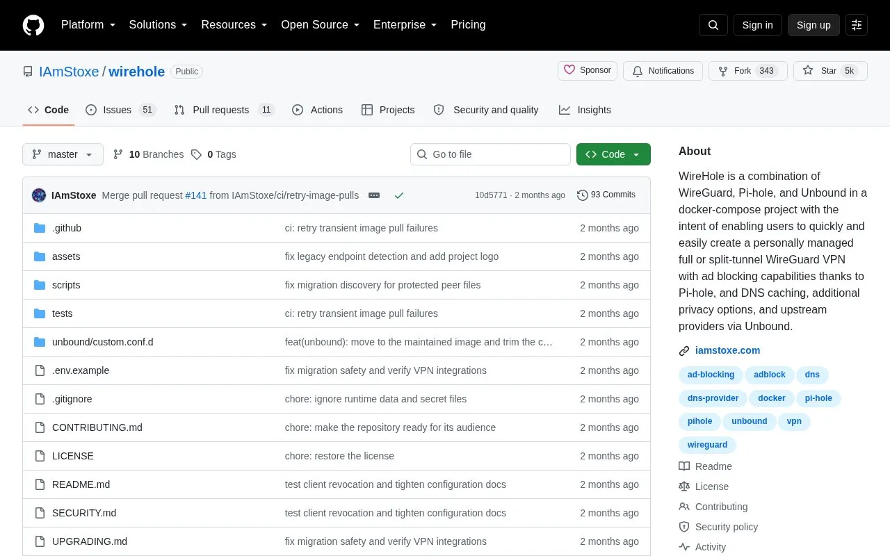 WireHole homepage screenshot