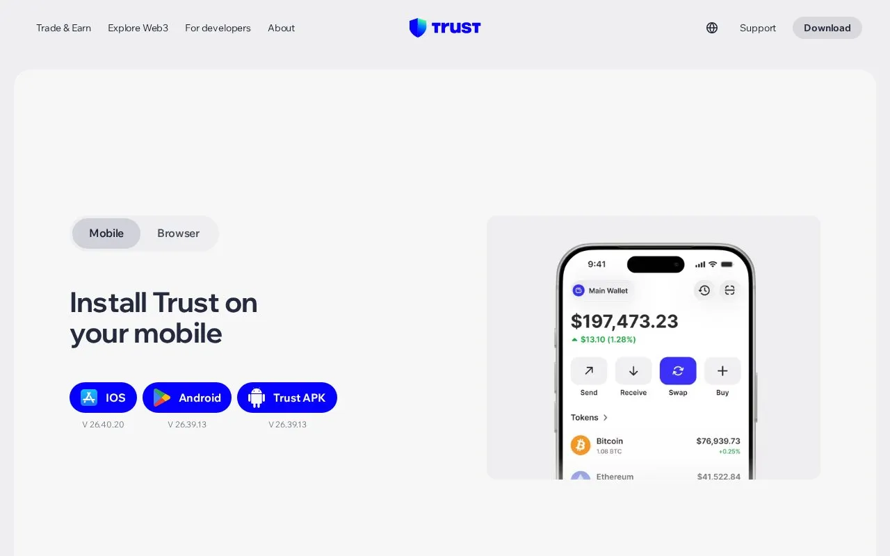 Trust Wallet Wallet homepage screenshot