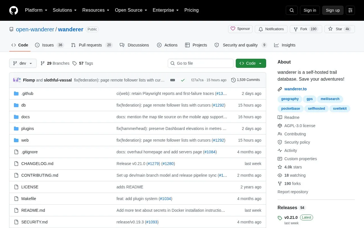 Wanderer homepage screenshot