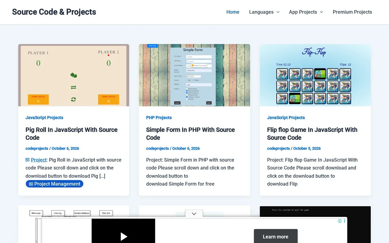 Code Projects homepage screenshot