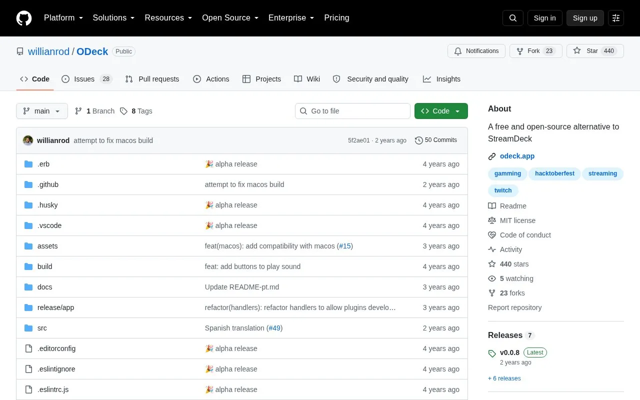 ODeck homepage screenshot