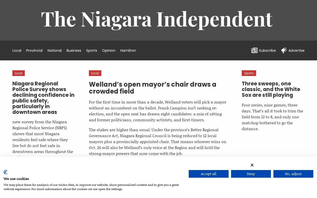 The Niagara Independent homepage screenshot