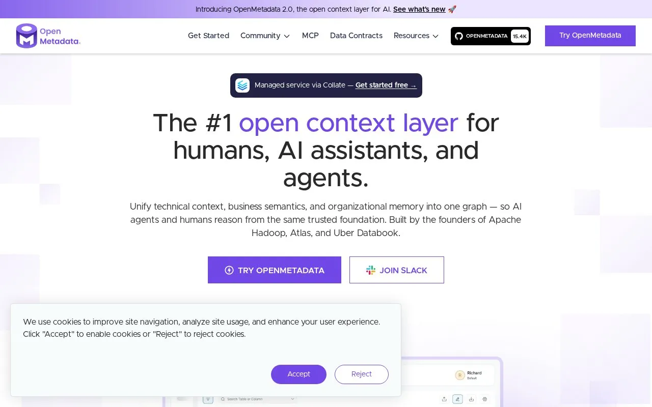OpenMetadata homepage screenshot