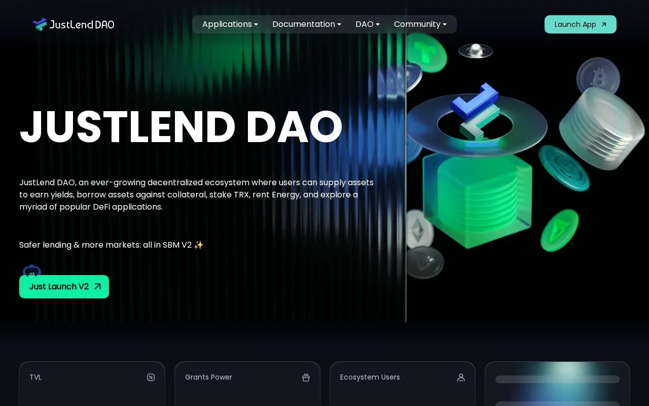 JustLend V1 homepage screenshot